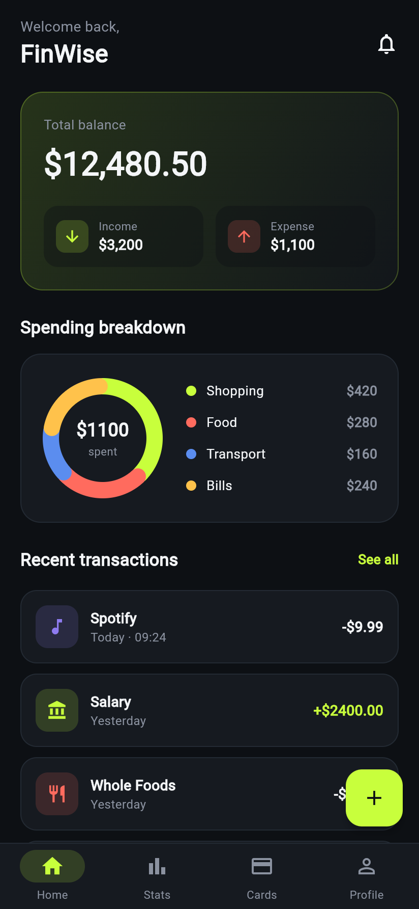 FinWise app screen